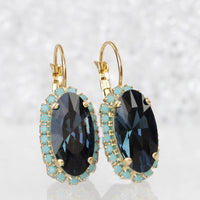 NAVY BLUE Turquoise EARRINGS, Blue Topaz Bridal Earrings, Gold Blue Earrings, Dark Blue Drop Earrings, Rebeka Woman Jewelry, Holiday Gift