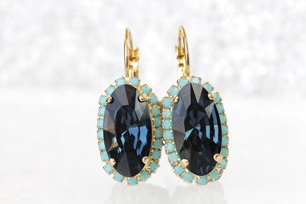 NAVY BLUE Turquoise EARRINGS, Blue Topaz Bridal Earrings, Gold Blue Earrings, Dark Blue Drop Earrings, Rebeka Woman Jewelry, Holiday Gift