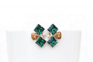 Gold EMERALD STUD EARRING, Emerald Bridal Earrings, Green Emerald Champagne Rebeka Earrings,Woman Dainty Studs,  Estate Climbing Earring,