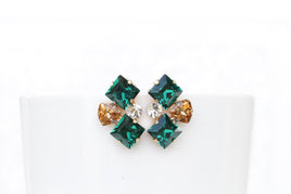 Gold EMERALD STUD EARRING, Emerald Bridal Earrings, Green Emerald Champagne Rebeka Earrings,Woman Dainty Studs,  Estate Climbing Earring,