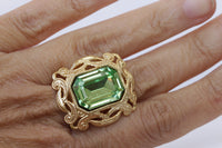 PERIDOT STATEMENT RING, Light Green Filigree Ring, Rebeka Ring, Chunky Big Ring, Peridot Crystal Ring, Emerald Cut Cocktail Gold Green