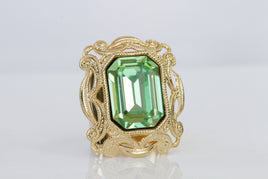 PERIDOT STATEMENT RING, Light Green Filigree Ring, Rebeka Ring, Chunky Big Ring, Peridot Crystal Ring, Emerald Cut Cocktail Gold Green