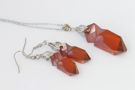 DARK RED JEWELRY Set, Red Dangle Earrings, Leaf Earrings, Avant Garde Jewelers, Bridal Rebeka Jewelry Set , Jean Paul Gaultier, Wife Gift