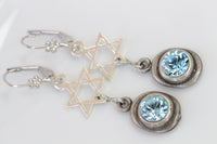 STAR OF DAVID Earrings, Jewish Jewelry, Aquamarine Earrings, Dangle Earrings, Light Blue Silver Earrings, Israeli Designer, Gift For Wedding