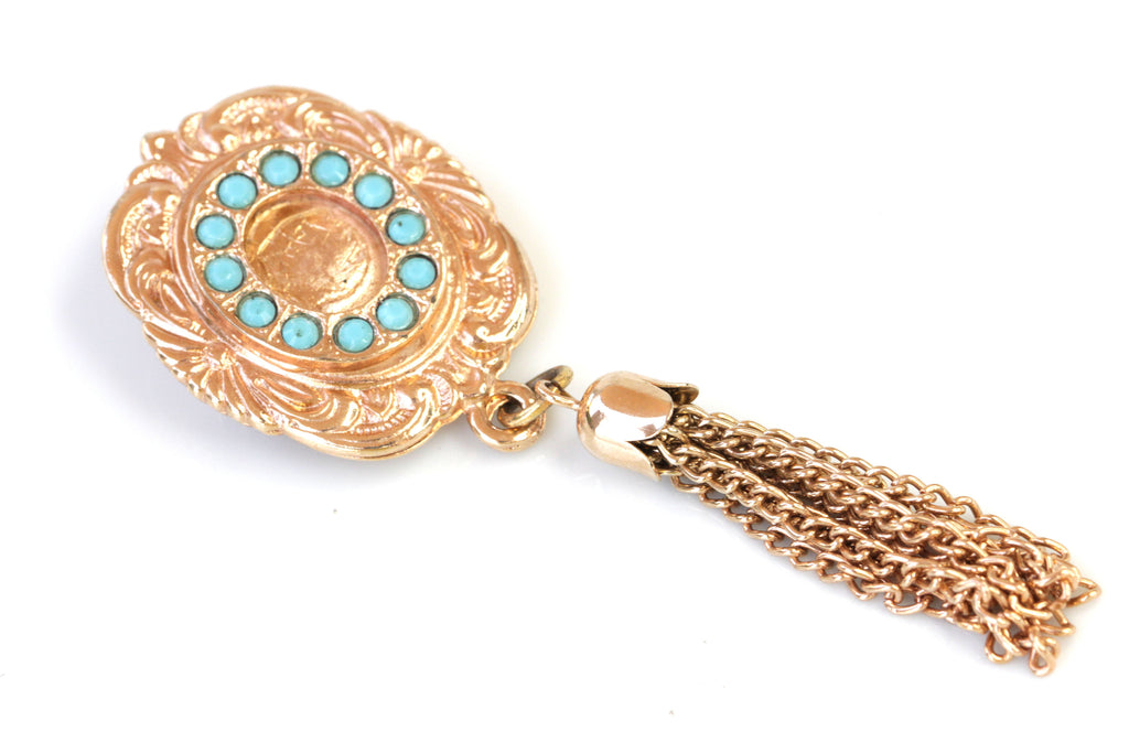 FRINGES TURQUOISE BROOCH, Rose Gold Brooch, Tassels Brooch, Blue Turquoise Brooch, Mother&#39;s Day Brooch Gift, Coat Pin, Brooch With Tassel
