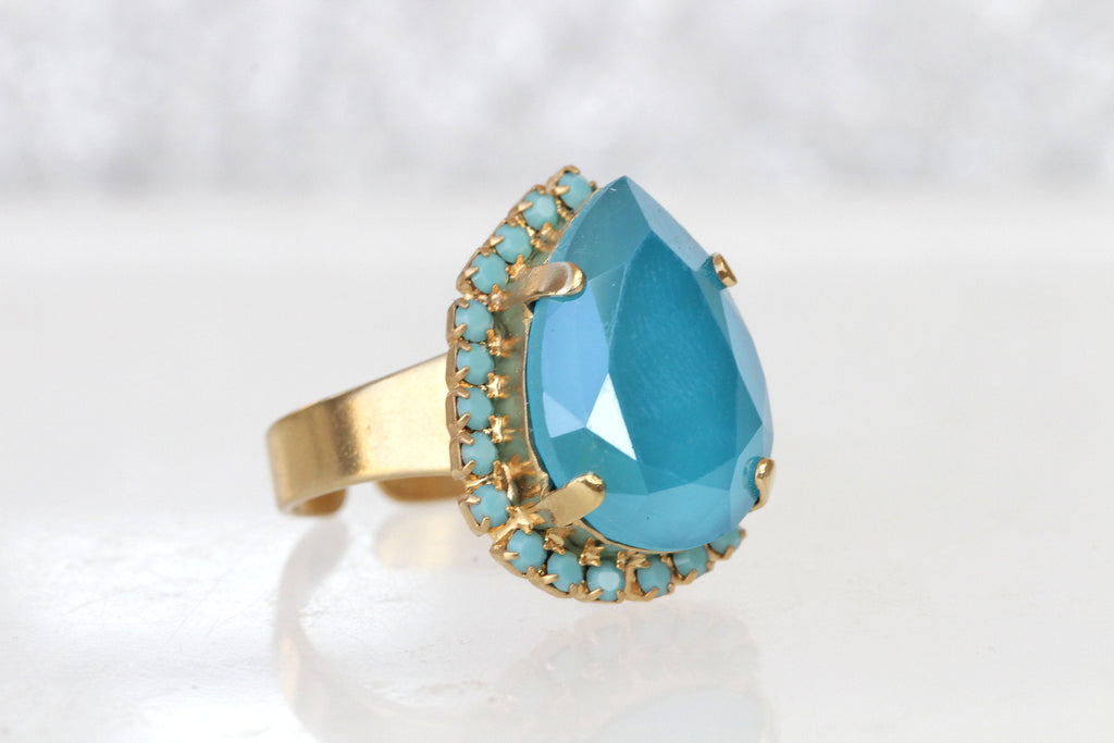 TURQUOISE CRYSTAL RING, Turquoise Bridesmaid Cocktail Ring, Engagement Rings, Gift,Rebeka Blue Turquoise Ring, Earrings Ring Necklace Set