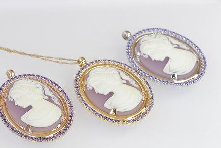 PURPLE Cameo Necklace, Light Amethyst Necklace, Cameo Pendant, Lady Cameo Necklace, Vintage Style, Statement Cameo Necklace, Mom Gift Idea