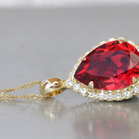 RED RUBY EARRINGS, Red Rebeka Earrings, Teardrop Ruby Drop Earrings, Antique Style Red Ruby Crystal Earrings, Bridal Red Custom Jewelry