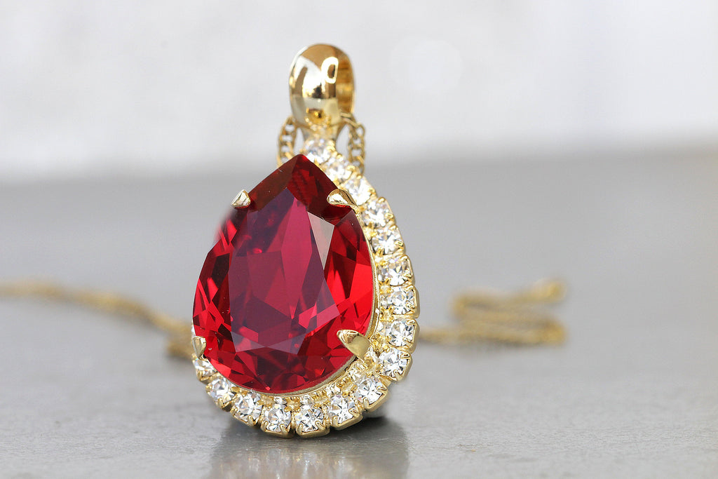 2.50 Ct Oval Cut Red Ruby & White Marquise Diamond Cluster Pendant In –  atjewels.in