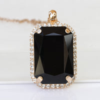 BLACK NECKLACE, Rose Gold Black Necklace, Geometric Large Black Necklace, Black Evening Necklace, Black Jewelry, Rebeka Bridal Necklace