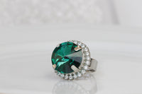 EMERALD CRYSTAL RING, Green  Silver Emerald Ring, Rebeka Rings, Big Birthstones Ring, Cocktail Emerald Ring,, Round Stone Engagement Ring