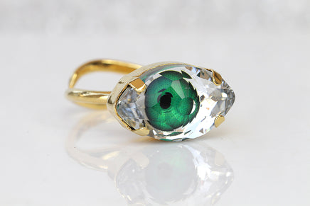 GREEN EYE RING,  Eye Protection Ring, Rebeka Crystals Ring, Evil Eye Jewelry, Adjustable Evil Eye Ring, Trending jewelry, Bohemian Woman