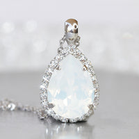 OPAL NECKLACE, Vintage Style Crystal Opal Necklace, Bridal White Opal Jewelry Set,Wedding Rebeka Necklace,Bridesmaid White Milk Necklace