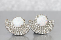 OPAL BRIDAL EARRINGS, White Silver Wedding Earrings, Rebeka White Opal Large Studs,Fire Opal Earrings For Brides, Bridal Gemstone Earring