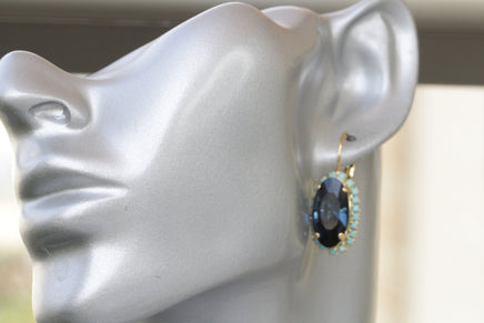 NAVY BLUE Turquoise EARRINGS, Blue Topaz Bridal Earrings, Gold Blue Earrings, Dark Blue Drop Earrings, Rebeka Woman Jewelry, Holiday Gift