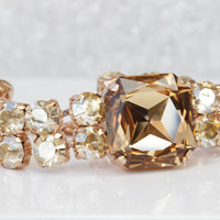 CHAMPAGNE BRACELET, Wedding Bracelet, Rebeka Rhinestone Bracelet,Bridal Bronze Bracelet, Gold Brown Statement Bracelet, Formal Jewelry