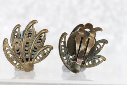 CLIP ON VINTAGE, Non pierced Stud earring, Clip on Leaf earrings, Bridal Clip On earrings, Brass clip earrings, Leaves clip on Stud earrings