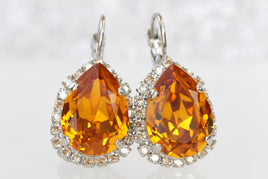 ORANGE SILVER EARRINGS, Bridal Earrings, Tear Drop Earrings, Orange Earrings,Rebeka Honey Earrings, Bridesmaid, Bridal shower Gift Idea's