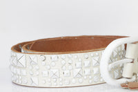 Leather Studded Belts For Women, Punk Rock Star Distressed WHITE Belt, Punk Rocker Accessories, Mens Belt. Real Leather Belt, Wide Belt GIFT