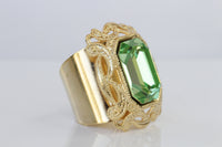 PERIDOT STATEMENT RING, Light Green Filigree Ring, Rebeka Ring, Chunky Big Ring, Peridot Crystal Ring, Emerald Cut Cocktail Gold Green