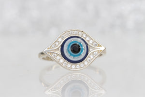 EYE SILVER RING, Blue Eye Protection Ring, Zircon Ring, Evil Eye Jewelry, Turquoise Evil Eye Dainty Ring, Turkish Eye Ring, Girls Jewelry
