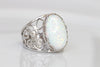 SILVER Opal Ring, White Fire Opal Ring, Opal Oval Ring, October Birthstone Ring, White Opal Ring, Women;s Opal Ring, Filigree Opal Ring Gift