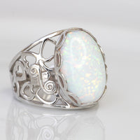 SILVER Opal Ring, White Fire Opal Ring, Opal Oval Ring, October Birthstone Ring, White Opal Ring, Women;s Opal Ring, Filigree Opal Ring Gift