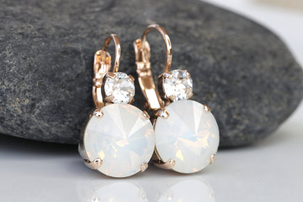 WHITE OPAL EARRINGS, Opal Wedding Earring, Bridal Drop Earrings, Opal And Crystal Rose Gold Earrings, Bridesmaid Gift, Rebeka Earrings