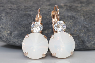 WHITE OPAL EARRINGS, Opal Wedding Earring, Bridal Drop Earrings, Opal And Crystal Rose Gold Earrings, Bridesmaid Gift, Rebeka Earrings