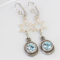 STAR OF DAVID Earrings, Jewish Jewelry, Aquamarine Earrings, Dangle Earrings, Light Blue Silver Earrings, Israeli Designer, Gift For Wedding