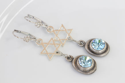 STAR OF DAVID Earrings, Jewish Jewelry, Aquamarine Earrings, Dangle Earrings, Light Blue Silver Earrings, Israeli Designer, Gift For Wedding