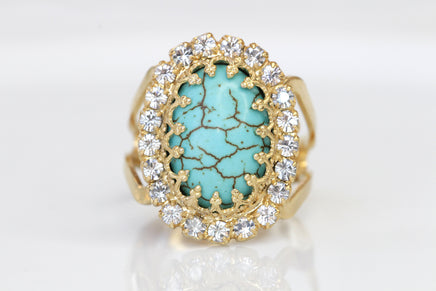 TURQUOISE STONE RING, Gold Turquoise Ring,Natural Stone Jewelry, Gemstone Adjustable Ring, Rebeka Crystal Blue Turquoise Gold Plated Ring