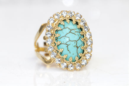 TURQUOISE STONE RING, Gold Turquoise Ring,Natural Stone Jewelry, Gemstone Adjustable Ring, Rebeka Crystal Blue Turquoise Gold Plated Ring