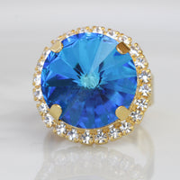 SAPPHIRE RING, Royal Blue Ring, Wedding Rhinestone Crystals Ring, Bridal Shower Gift For Bridesmaid, Rebeka Ring, Large Cocktail Ring