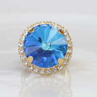 SAPPHIRE RING, Royal Blue Ring, Wedding Rhinestone Crystals Ring, Bridal Shower Gift For Bridesmaid, Rebeka Ring, Large Cocktail Ring