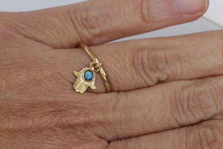 HAMSA OPAL RING, Evil Eye Ring, Turquoise Opal Ring, Hand Of Fatima Dainty Ring, Gold Filled Hamsa Ring, Protection Ring, Charms Dangle Ring