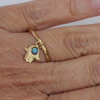 HAMSA OPAL RING, Evil Eye Ring, Turquoise Opal Ring, Hand Of Fatima Dainty Ring, Gold Filled Hamsa Ring, Protection Ring, Charms Dangle Ring