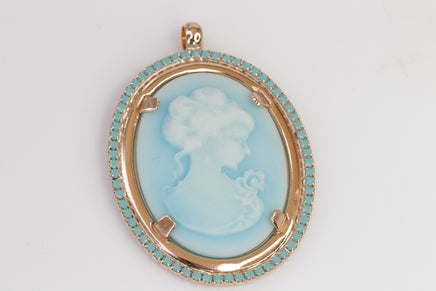 TURQUOISE CAMEO NECKLACE, Statement Blue Gold Cameo Necklace, Rebeka Necklace,Unique Vintage Necklace, Lacey Cameo Necklace,Women Jewelry