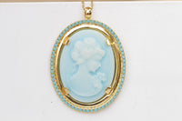 TURQUOISE CAMEO NECKLACE, Statement Blue Gold Cameo Necklace, Rebeka Necklace,Unique Vintage Necklace, Lacey Cameo Necklace,Women Jewelry