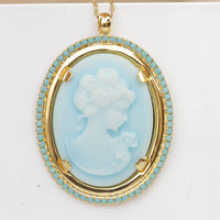 TURQUOISE CAMEO NECKLACE, Statement Blue Gold Cameo Necklace, Rebeka Necklace,Unique Vintage Necklace, Lacey Cameo Necklace,Women Jewelry