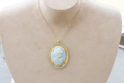 TURQUOISE CAMEO NECKLACE, Statement Blue Gold Cameo Necklace, Rebeka Necklace,Unique Vintage Necklace, Lacey Cameo Necklace,Women Jewelry