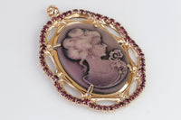 PURPLE Cameo Necklace, Big Cameo Pendant, Toggle Cameo Necklace, Lady Necklace, Victorian Style, Amethyst Cameo Necklace, Vintage,Statement