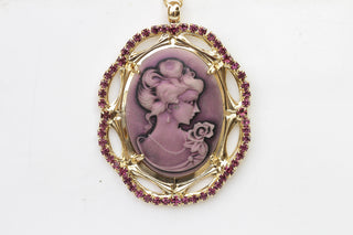 PURPLE Cameo Necklace, Big Cameo Pendant, Toggle Cameo Necklace, Lady Necklace, Victorian Style, Amethyst Cameo Necklace, Vintage,Statement