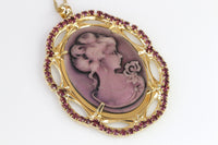 PURPLE Cameo Necklace, Big Cameo Pendant, Toggle Cameo Necklace, Lady Necklace, Victorian Style, Amethyst Cameo Necklace, Vintage,Statement