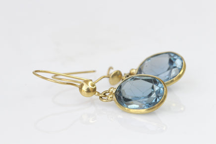 14K SOLID GOLD EARRINGS, Blue Topaz Earrings, Gemstone 14k Gold Drop Earrings, London Blue Topaz Jewelry, Daily Earrings ,Anniversary Gift