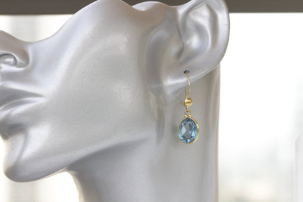 14K SOLID GOLD EARRINGS, Blue Topaz Earrings, Gemstone 14k Gold Drop Earrings, London Blue Topaz Jewelry, Daily Earrings ,Anniversary Gift