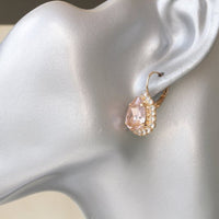 Vintage Rose Bridal NECKLACE, Morganite Teardrop Necklace, Rose Gold Teardrop Pendant, Rebeka Crystal Blush Pink, Bridesmaid Dainty Gift