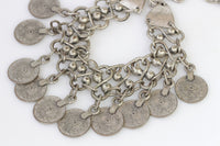 COIN Cha cha bracelet, Antique Silver bracelet, Dangly bracelet, Charm bracelet, Chunky Medallion Bracelet , Multi Dangling Charm Bracelet