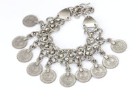 COIN Cha cha bracelet, Antique Silver bracelet, Dangly bracelet, Charm bracelet, Chunky Medallion Bracelet , Multi Dangling Charm Bracelet