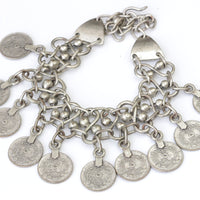 COIN Cha cha bracelet, Antique Silver bracelet, Dangly bracelet, Charm bracelet, Chunky Medallion Bracelet , Multi Dangling Charm Bracelet